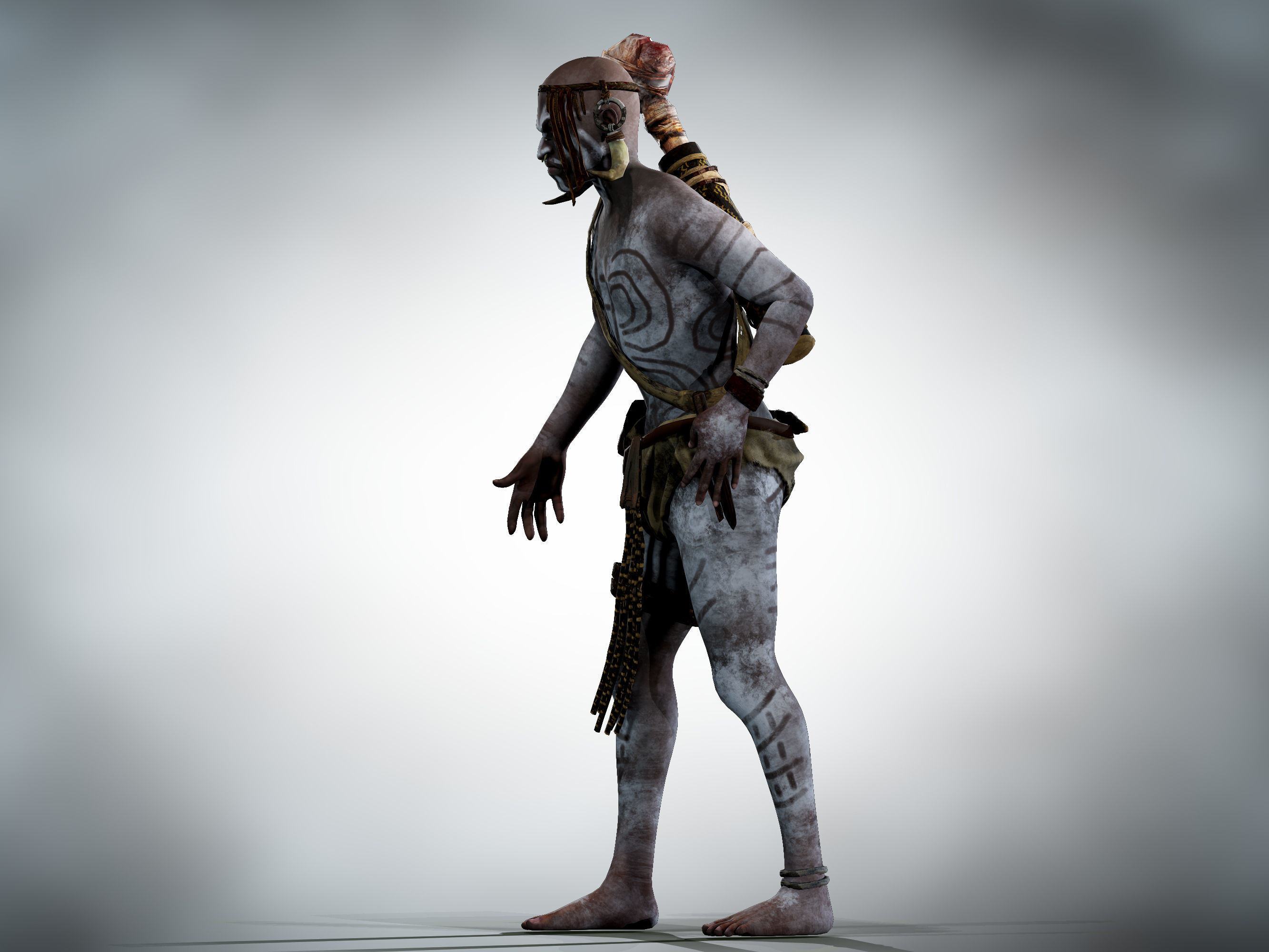 Native warrior Low-poly 3D model_9
