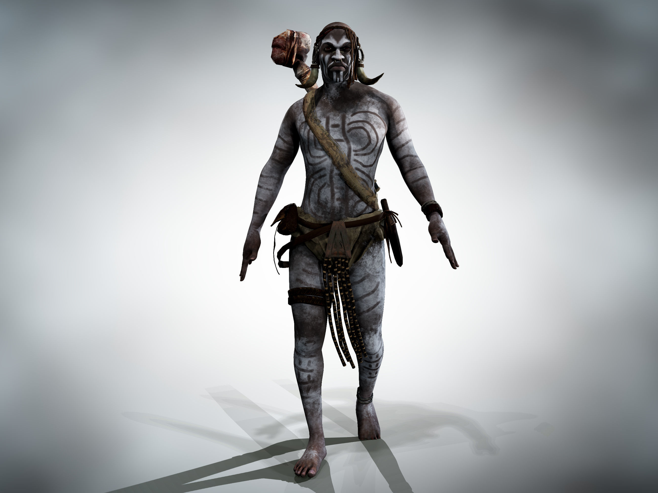 Native warrior Low-poly 3D model_5