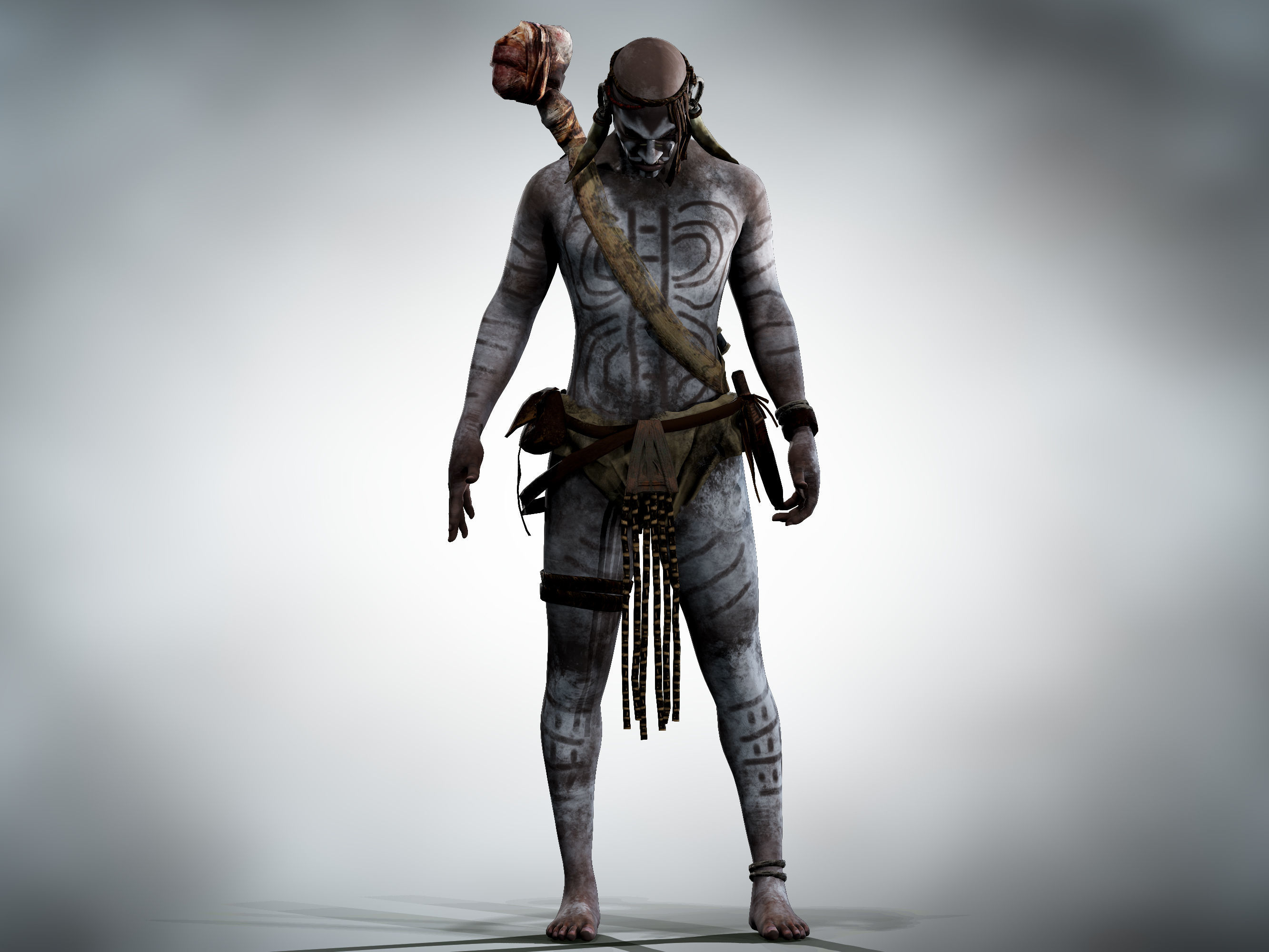 Native warrior Low-poly 3D model_4