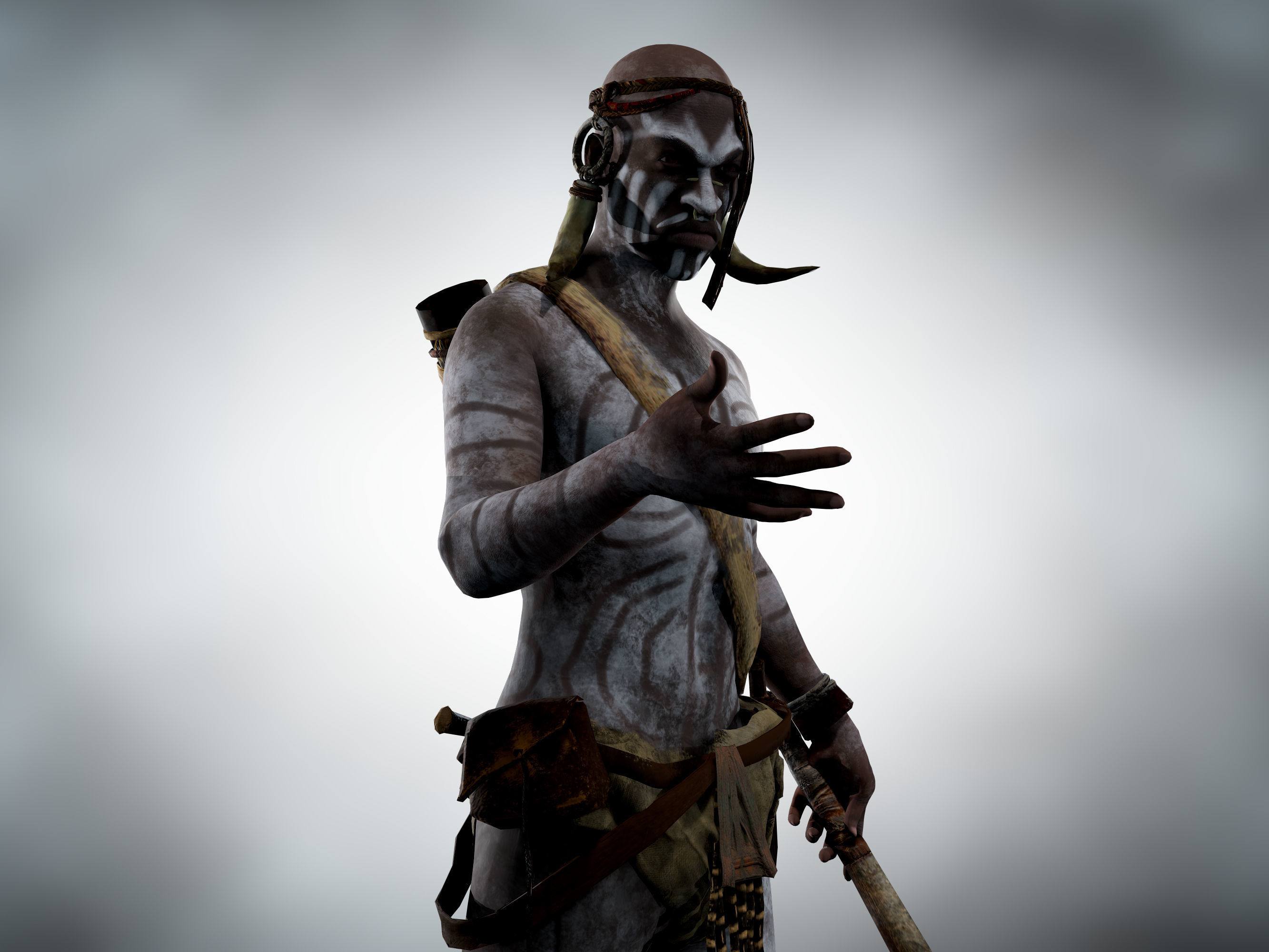 Native warrior Low-poly 3D model_2