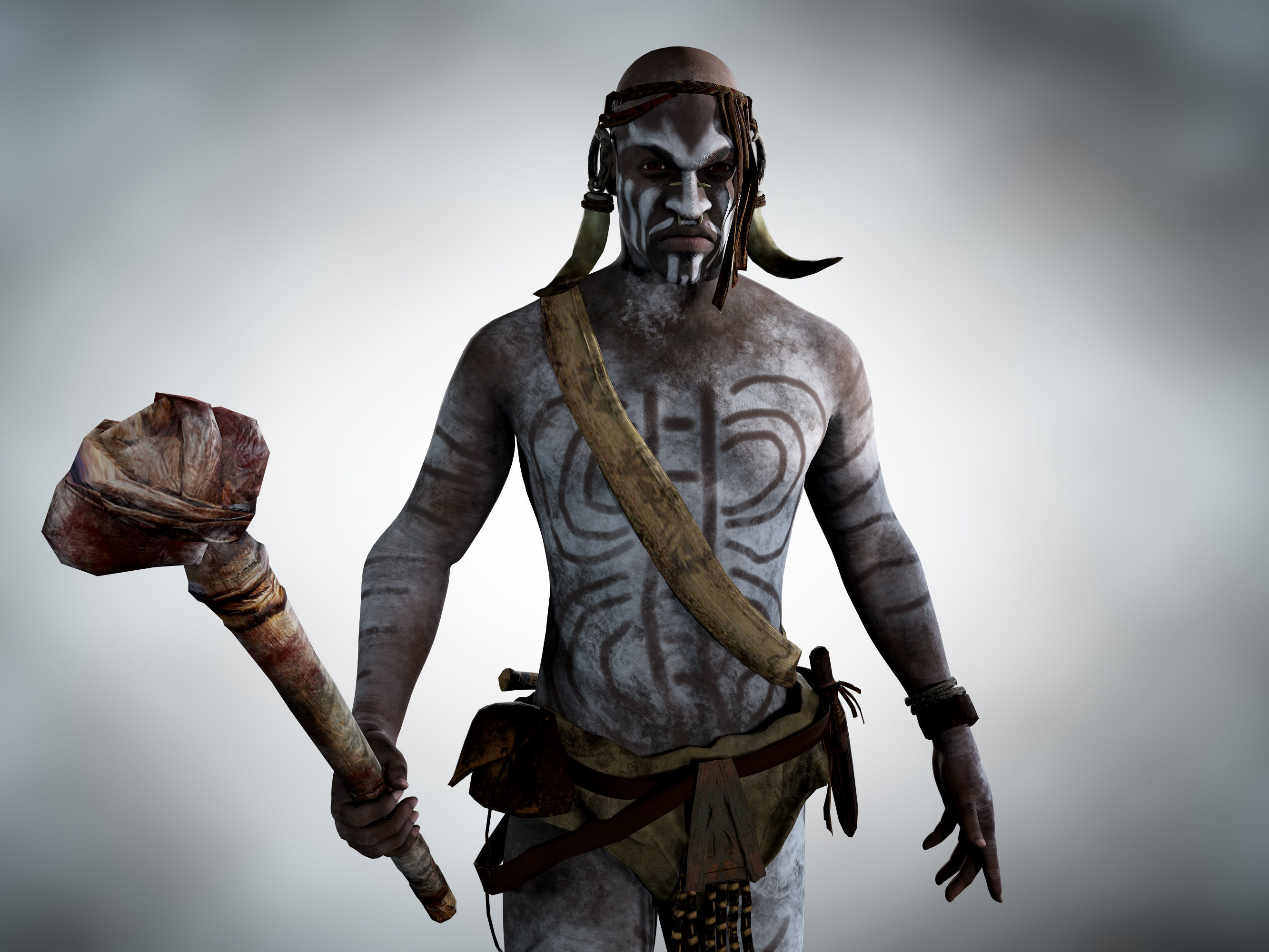 Native warrior Low-poly 3D model_7