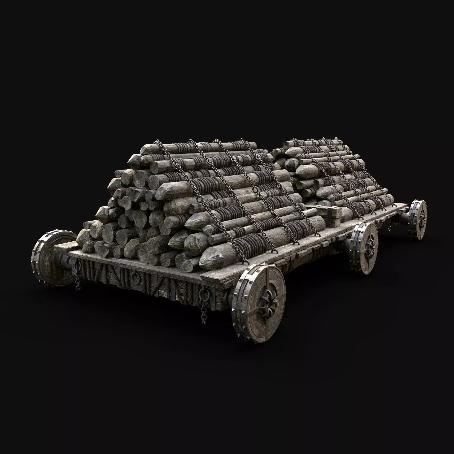 HEAVY LOGS WAGON SLEIGH TIMBER LUMBER TREE ORC SLEDGE Low-poly 3D model