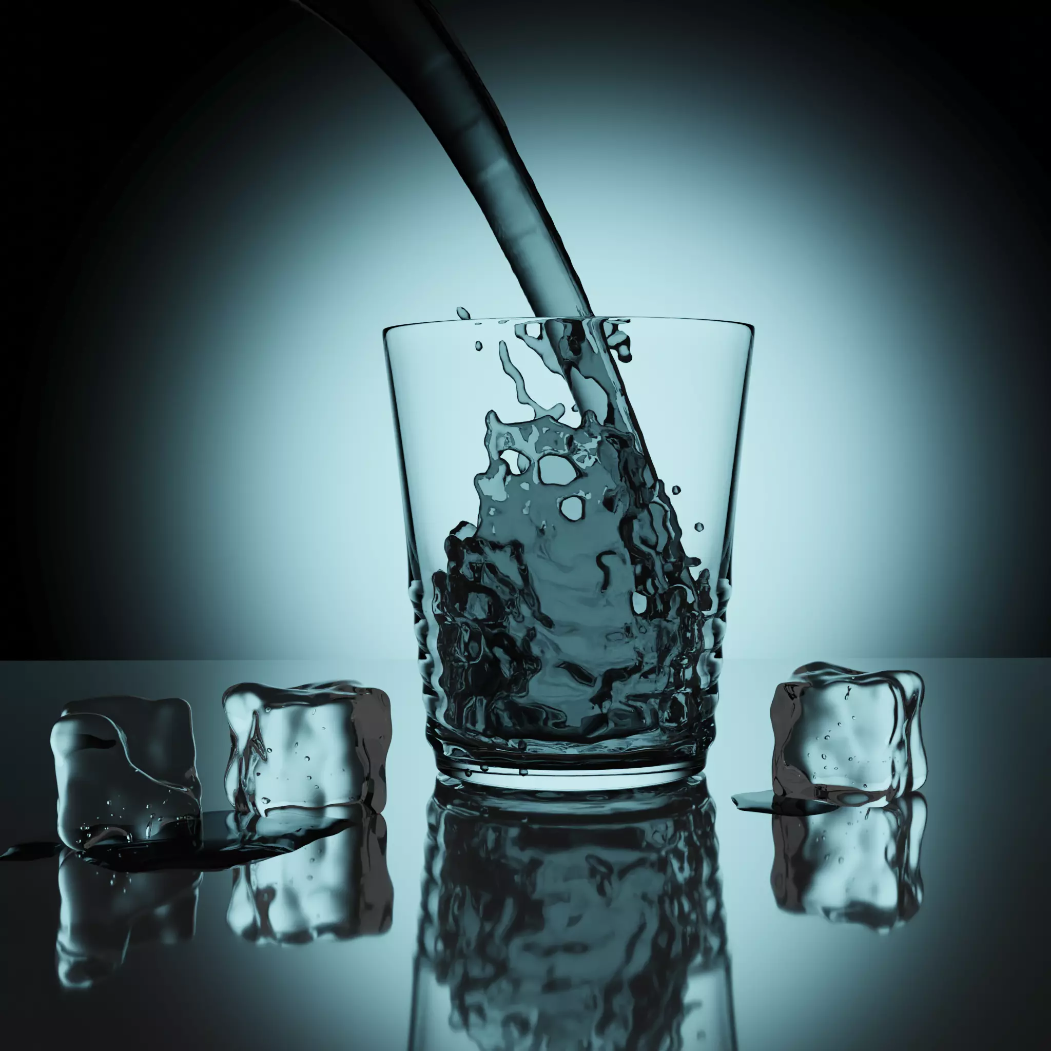 Water drink advertisement with icecubes 3D model_0