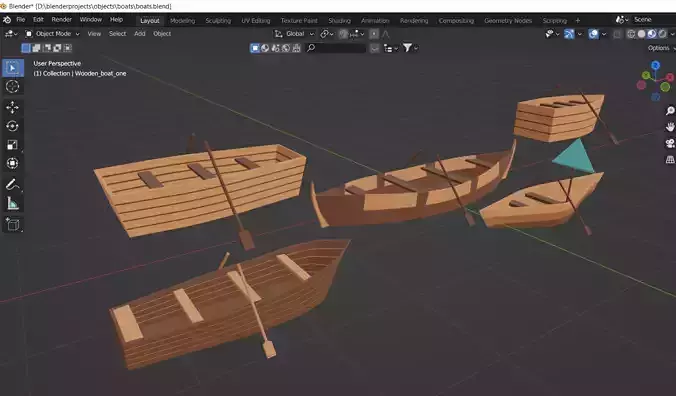 Wooden boats with separate oars