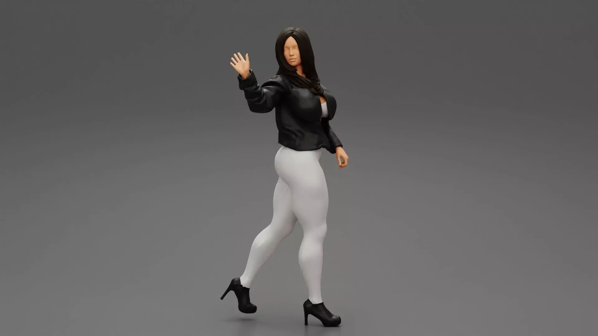 Beautiful Woman Saying Hello Wearing Leather Jacket 3D print model