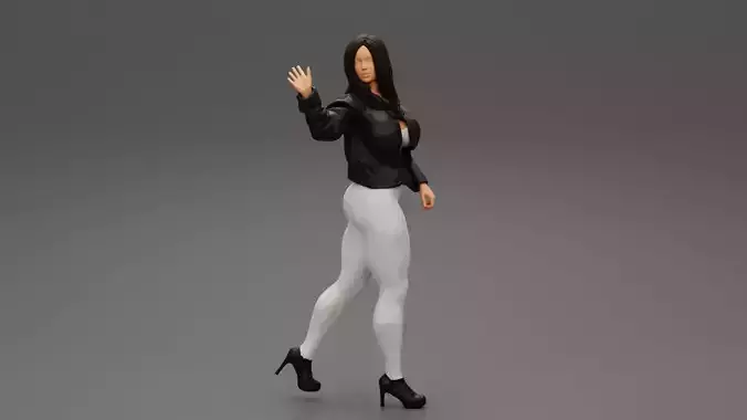 Beautiful Woman Saying Hello Wearing Leather Jacket