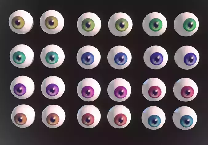 12 eyeballs pair pack Low-poly 3D model