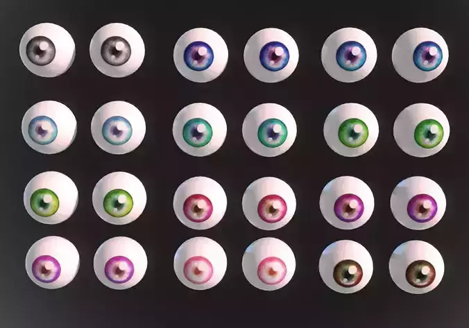 12 eyeballs pair pack Low-poly 3D model