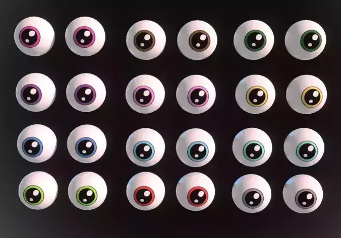 12 eyeballs pair pack Low-poly 3D model