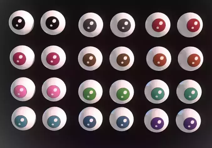 12 eyeballs pair pack Low-poly 3D model