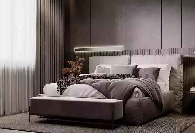 BLACK Modern  Bedroom Interior scene  CORONA 3D model