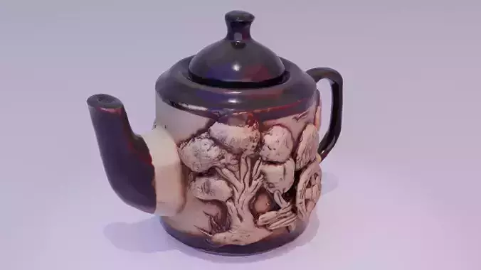 Ethnic clay tea pot high-poly