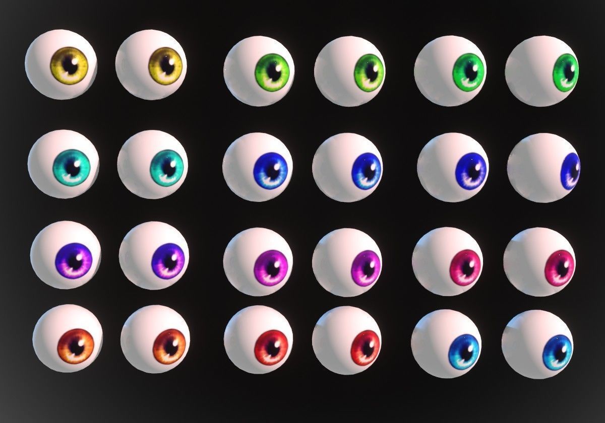12 eyeballs pair pack  Low-poly 3D model_1
