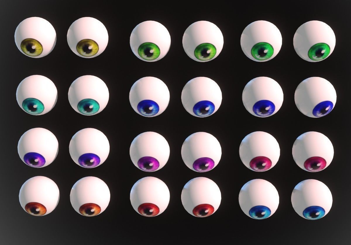 12 eyeballs pair pack  Low-poly 3D model_5