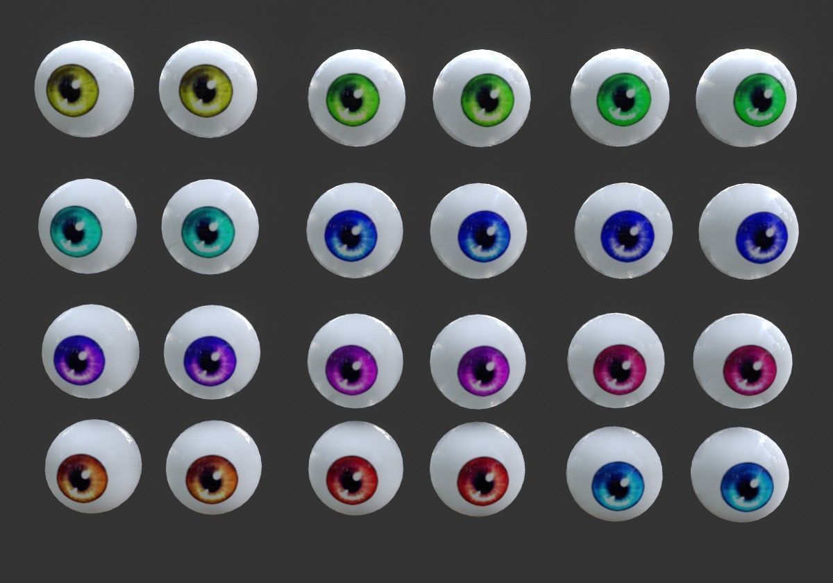 12 eyeballs pair pack  Low-poly 3D model_8