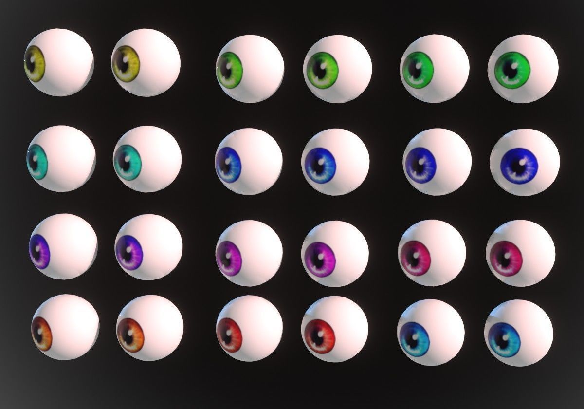 12 eyeballs pair pack  Low-poly 3D model_2
