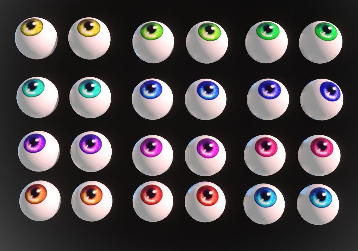 12 eyeballs pair pack  Low-poly 3D model_6