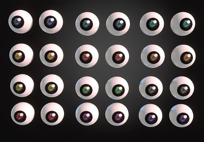 12 eyeballs pair pack Low-poly 3D model