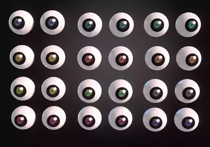 12 eyeballs pair pack Low-poly 3D model