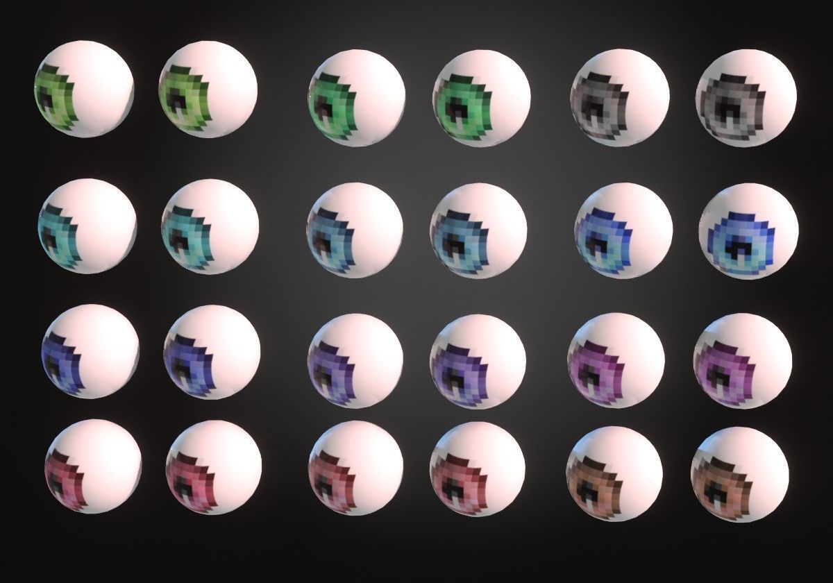 12 eyeballs pair pack pixels Low-poly 3D model_4