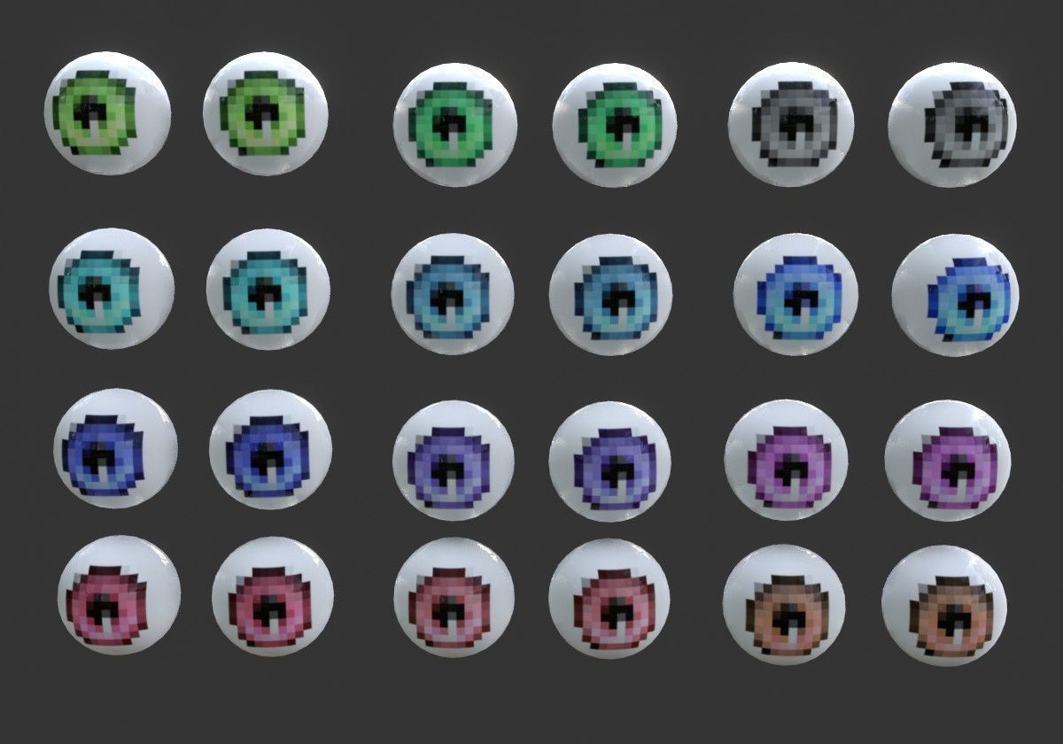 12 eyeballs pair pack pixels Low-poly 3D model_8