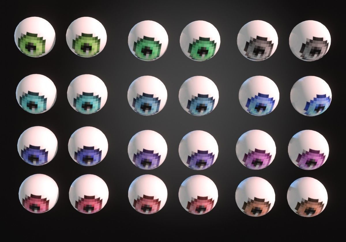 12 eyeballs pair pack pixels Low-poly 3D model_5