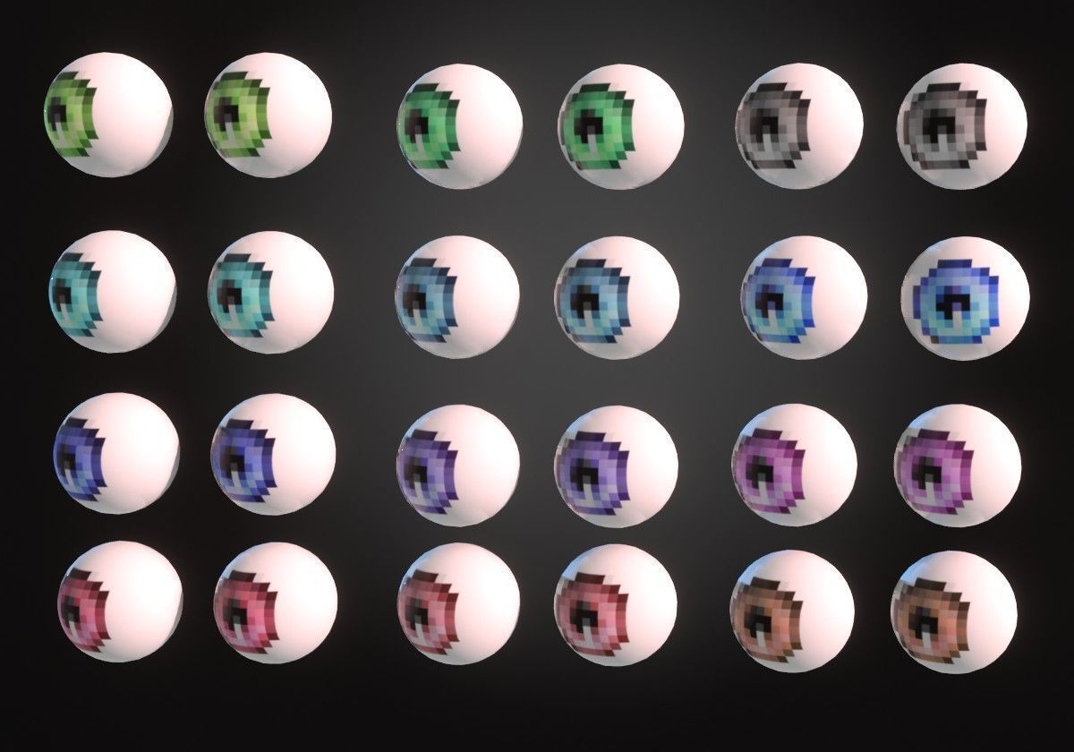 12 eyeballs pair pack pixels Low-poly 3D model_2