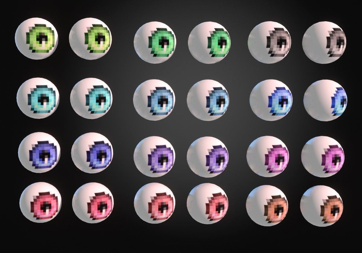 12 eyeballs pair pack pixels Low-poly 3D model_1