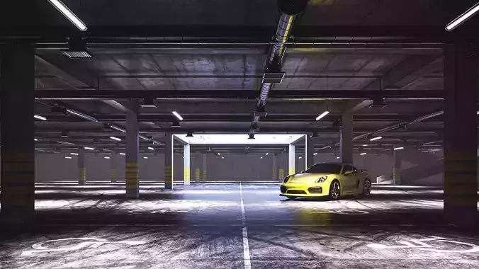 Parking garage with porsche sports car 3D model