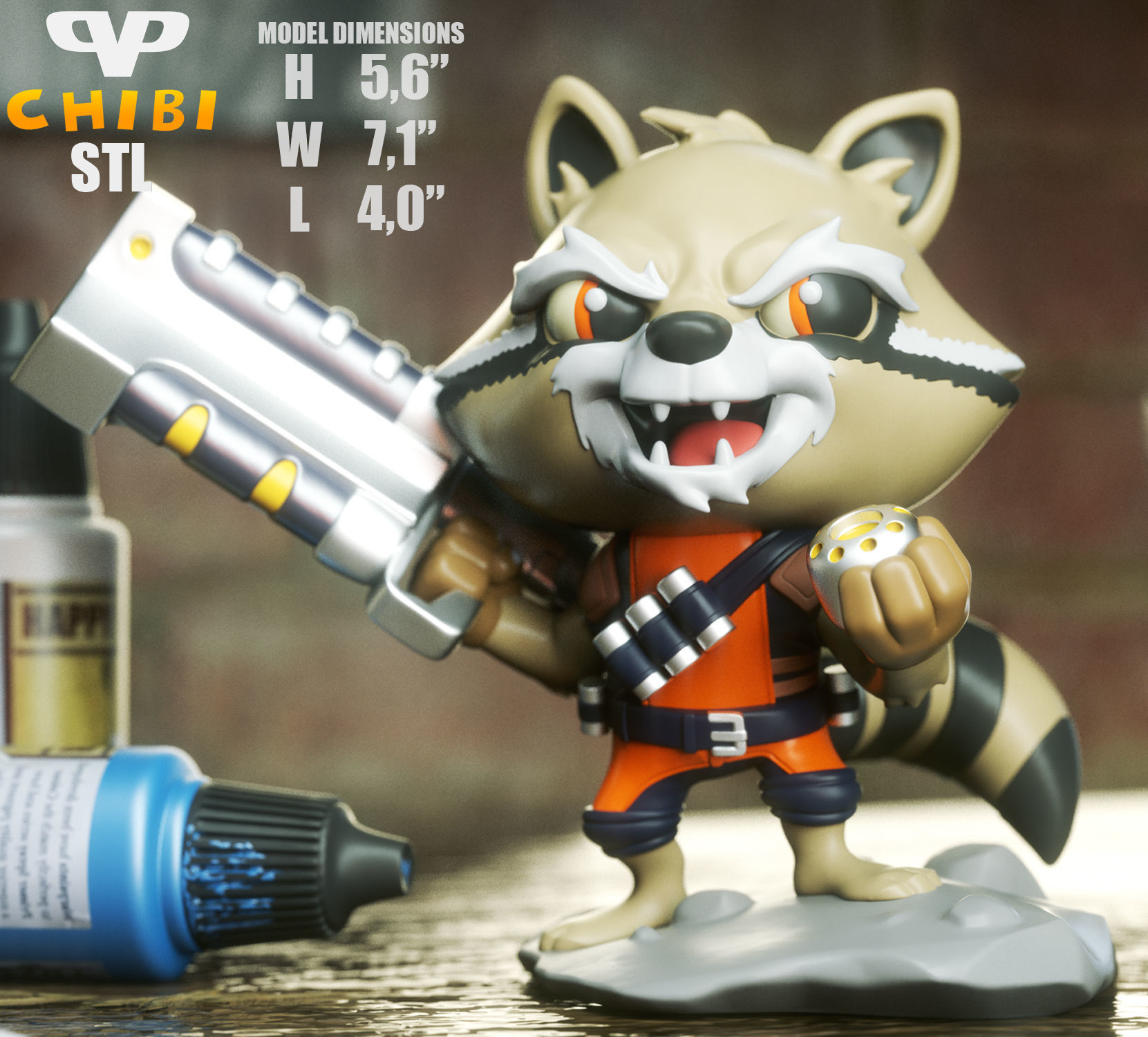 Rocket Raccoon Chibi STL for 3D Printing ChibiSTL 3DXM 3D print model_1