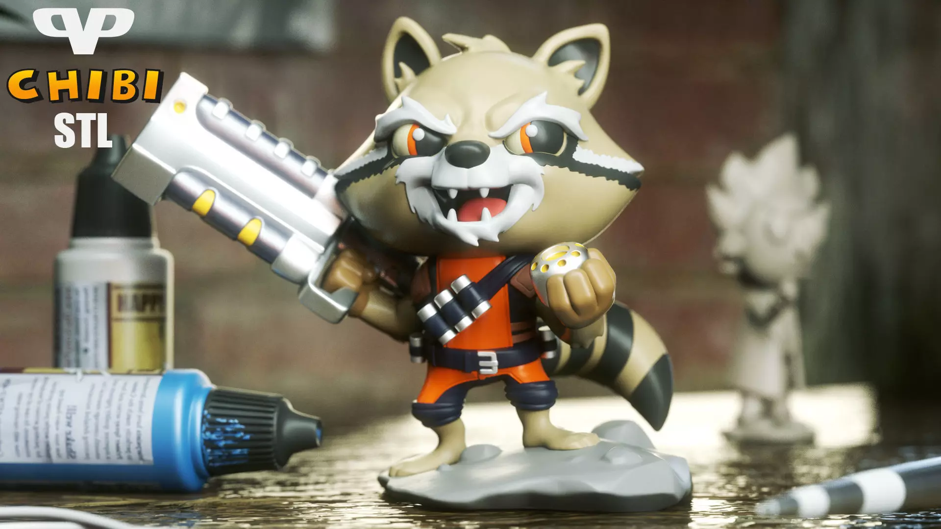 Rocket Raccoon Chibi STL for 3D Printing ChibiSTL 3DXM 3D print model_0