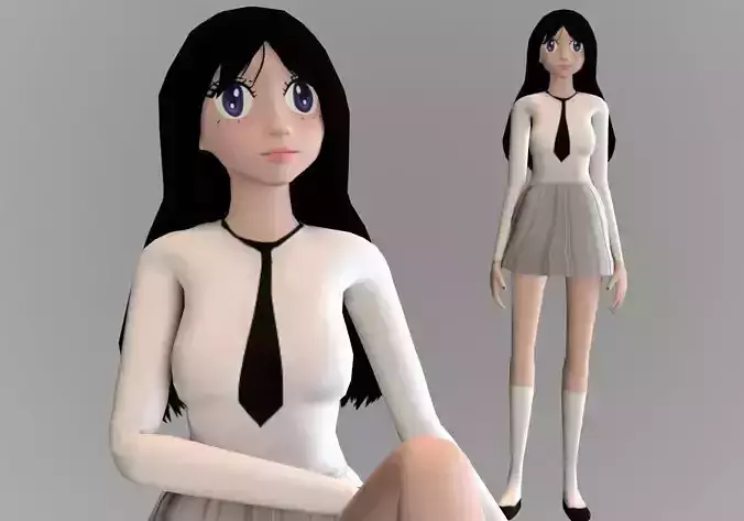 anime girl for games - low poly