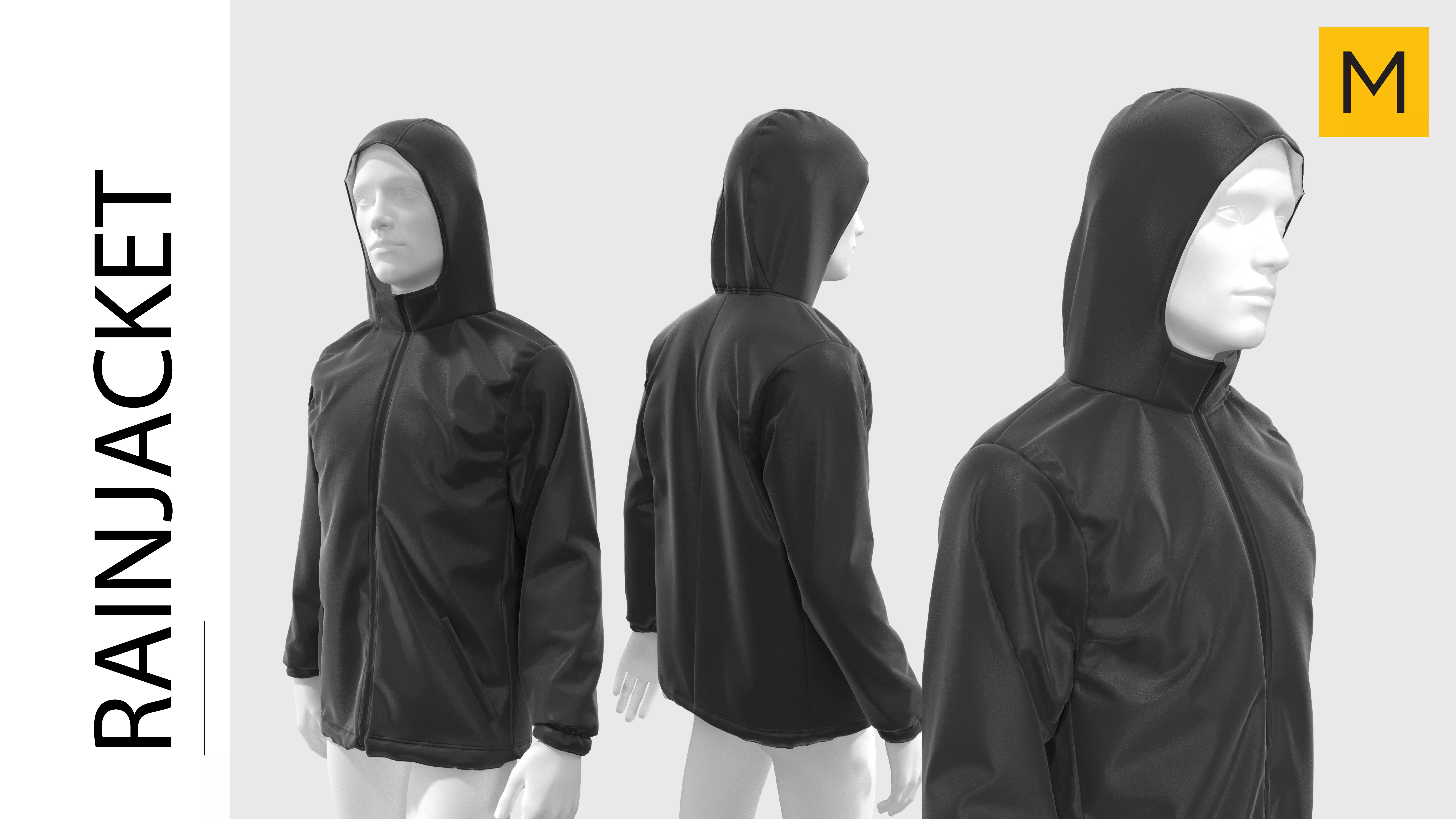 Marvelous Designer Basic Rain Jacket Male 3D Model 3D model_0