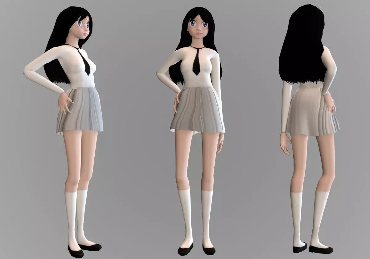 anime girl posture Low-poly 3D model_0