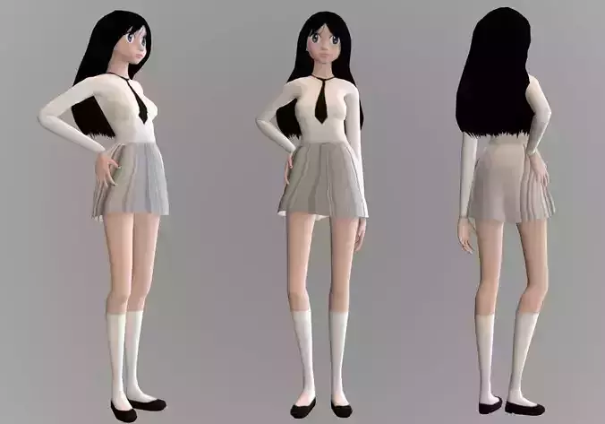 anime girl posture Low-poly 3D model