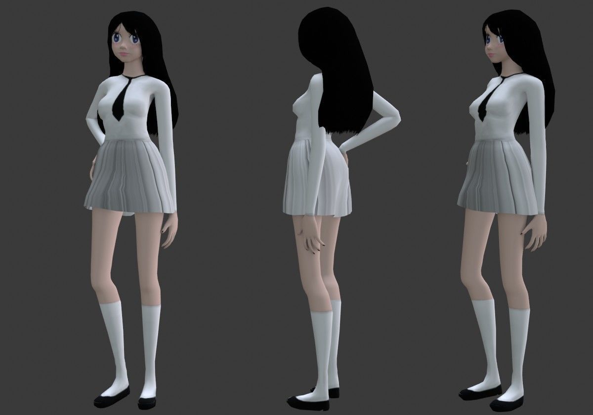 anime girl posture Low-poly 3D model_11