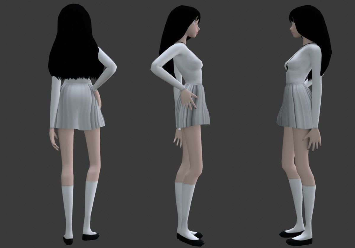 anime girl posture Low-poly 3D model_10