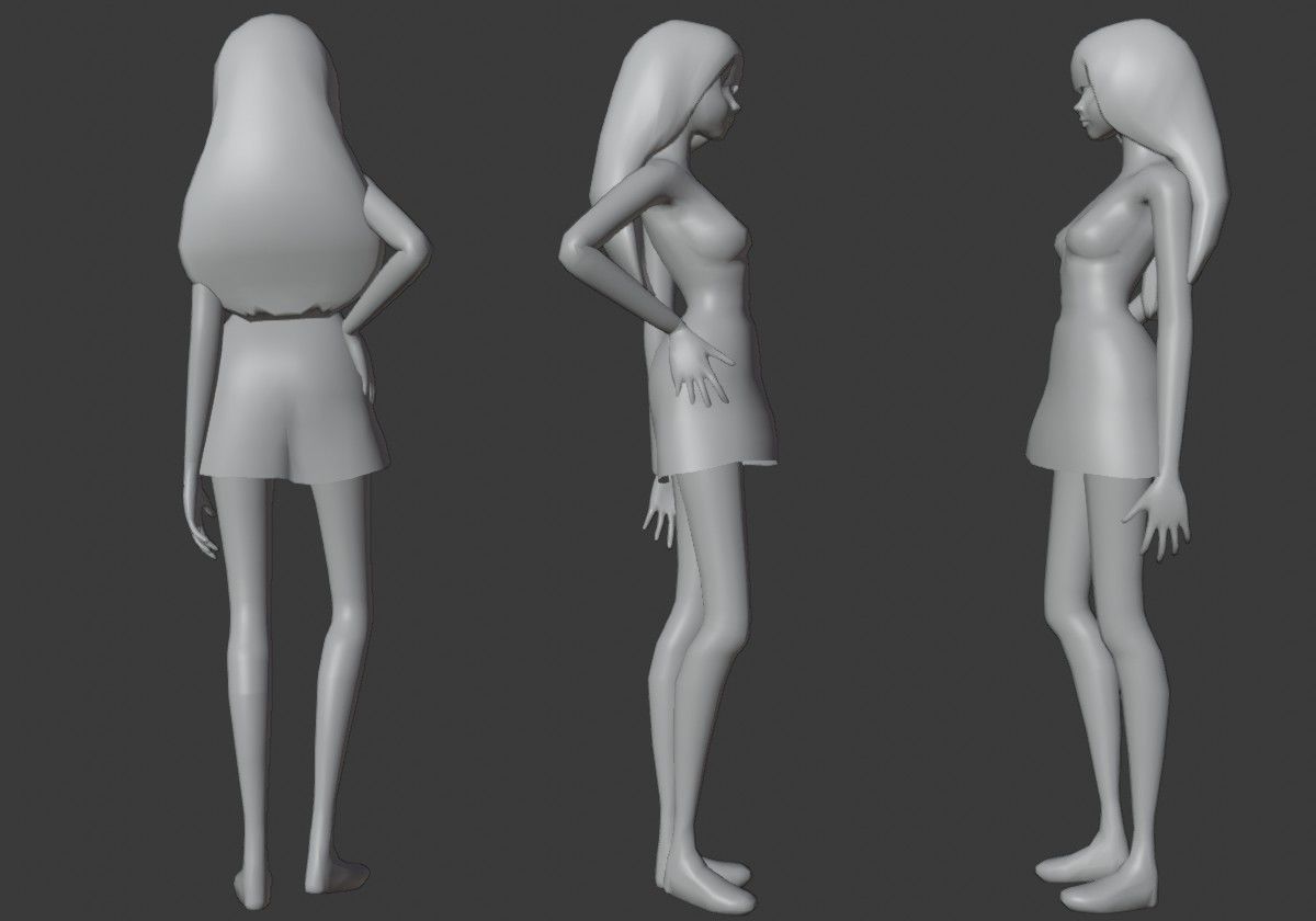 anime girl posture Low-poly 3D model_13