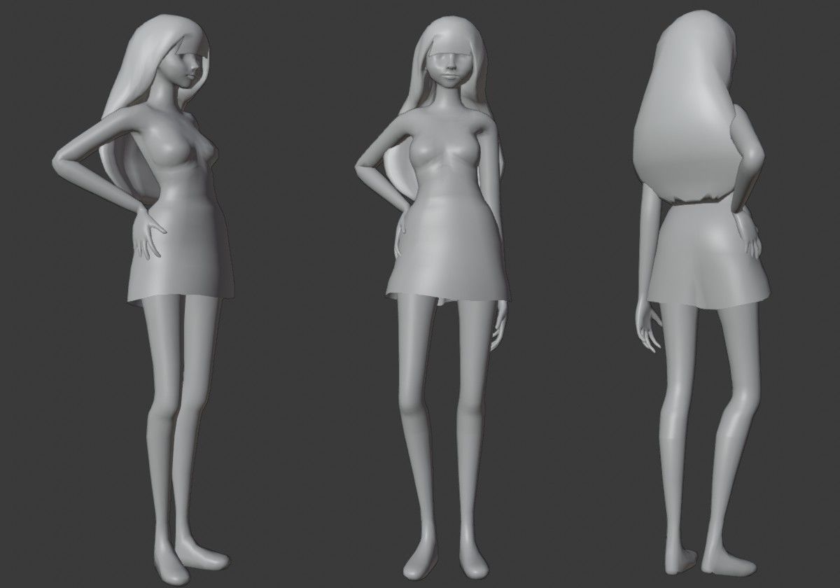 anime girl posture Low-poly 3D model_12