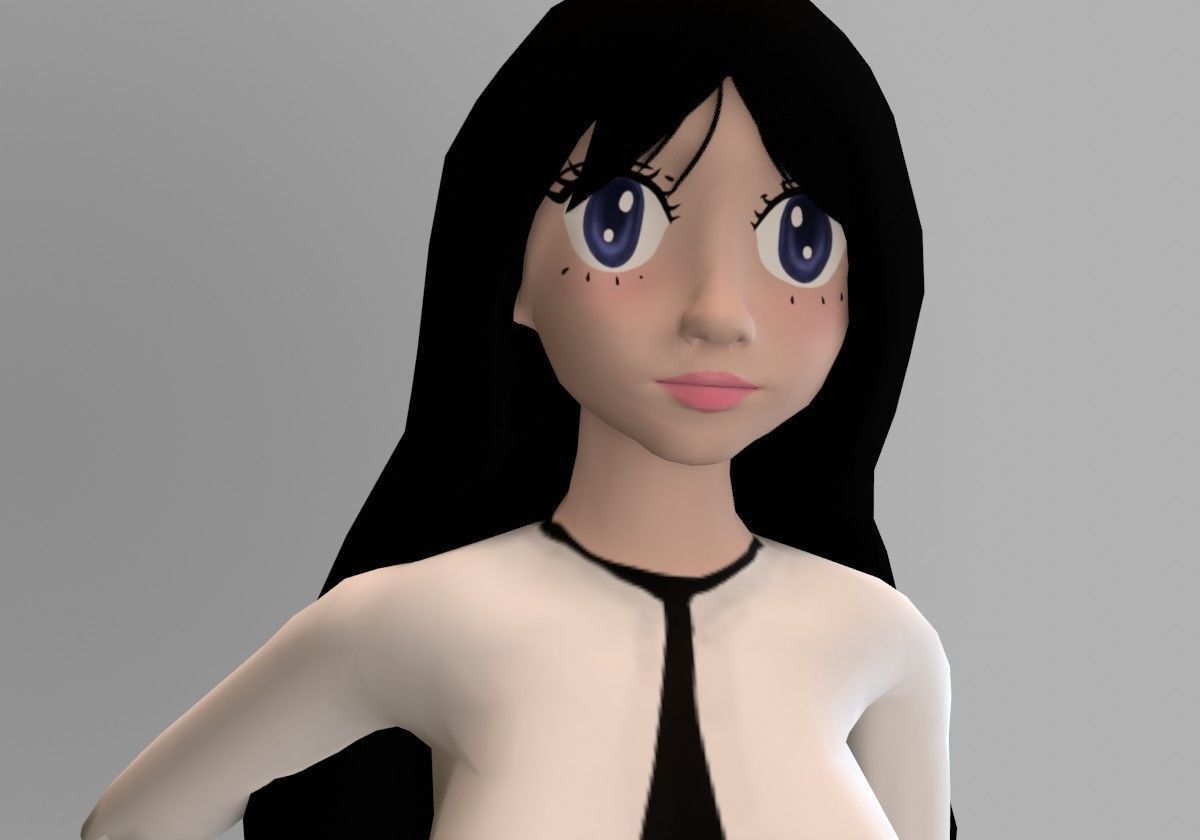 anime girl posture Low-poly 3D model_6