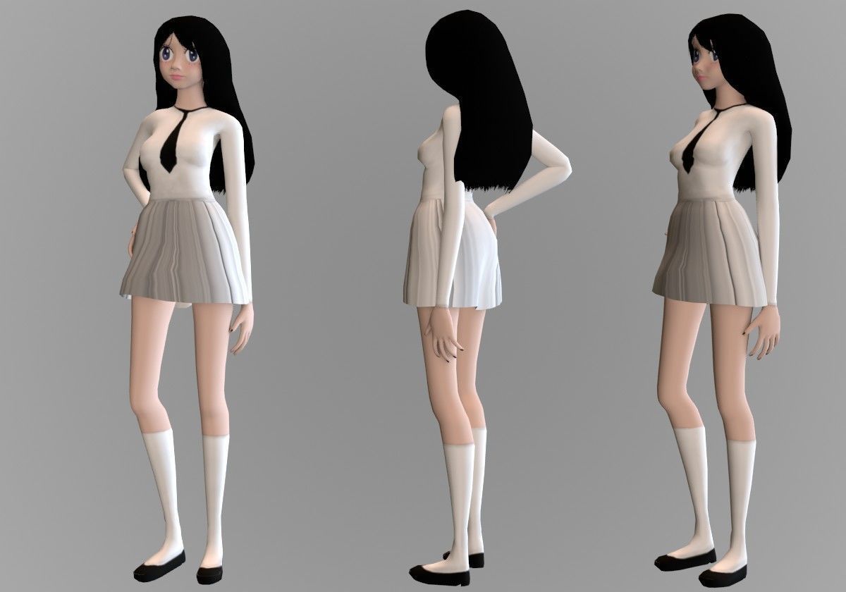 anime girl posture Low-poly 3D model_2