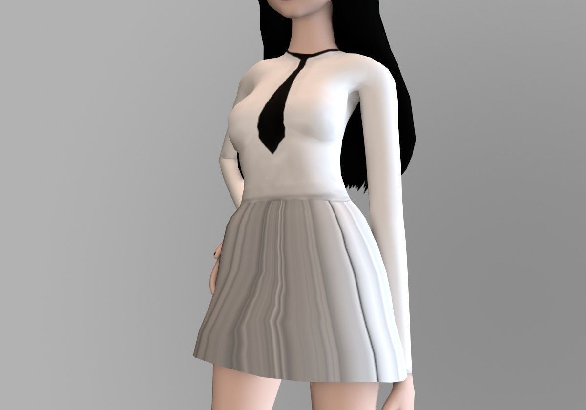 anime girl posture Low-poly 3D model_8