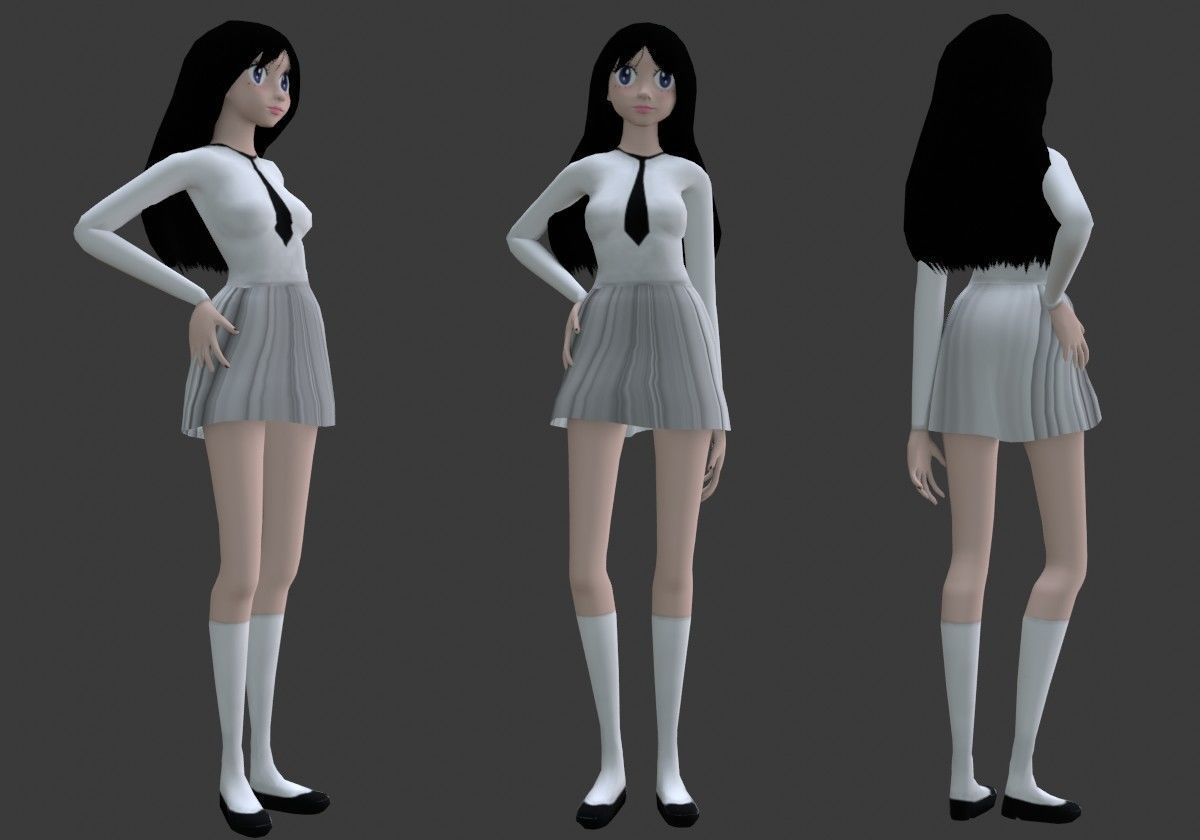 anime girl posture Low-poly 3D model_9
