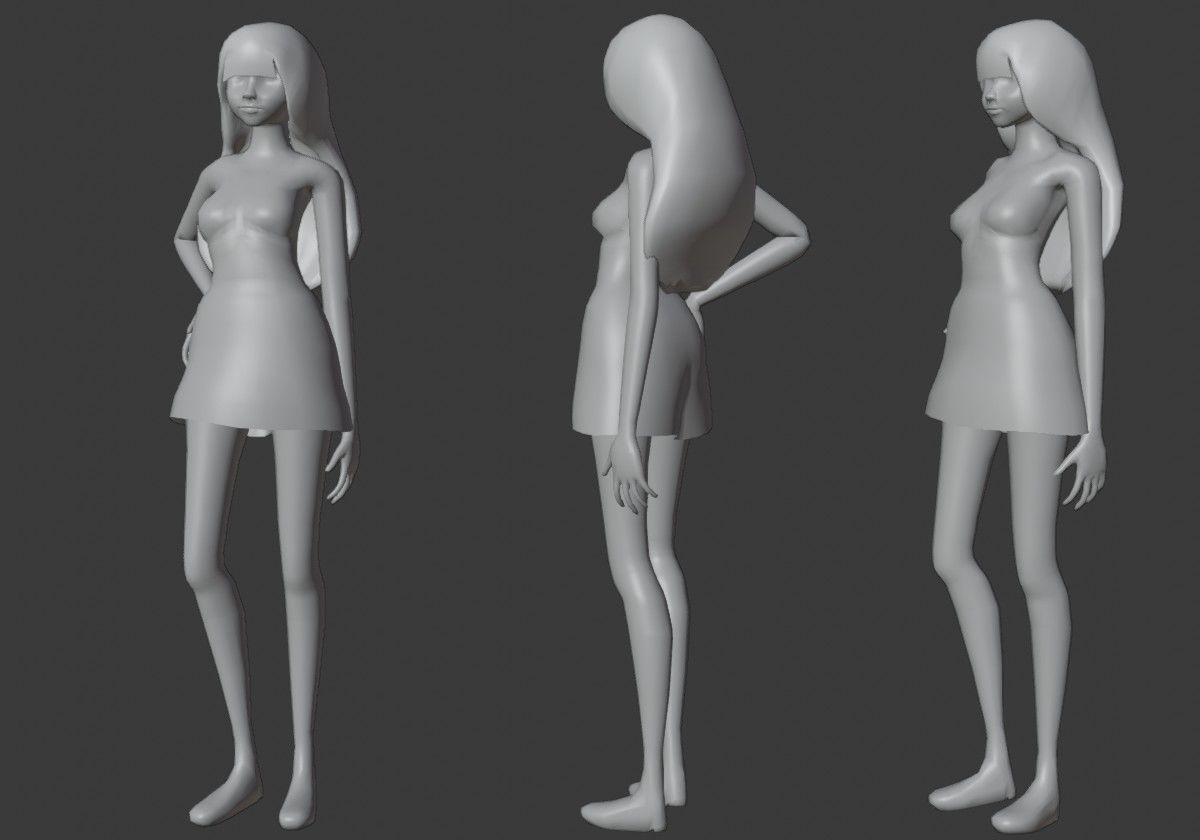 anime girl posture Low-poly 3D model_14