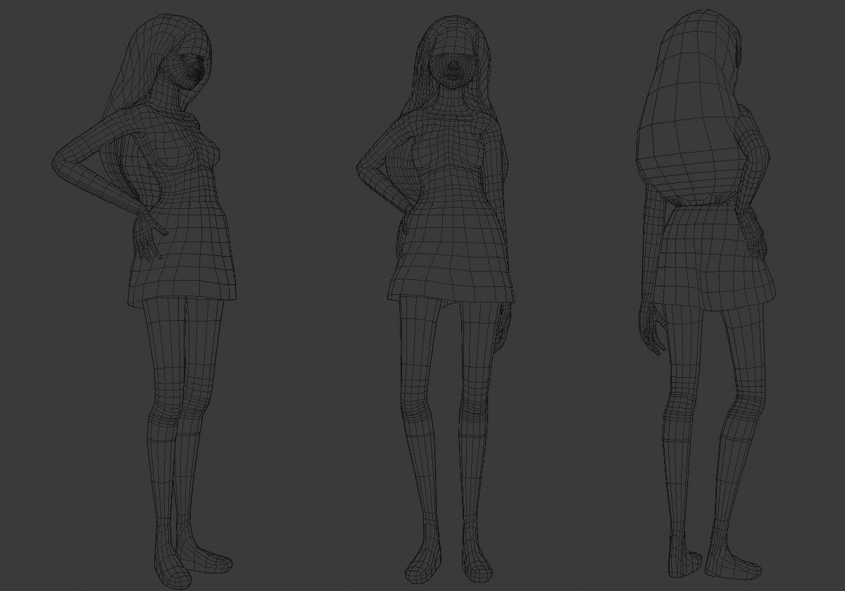 anime girl posture Low-poly 3D model_15