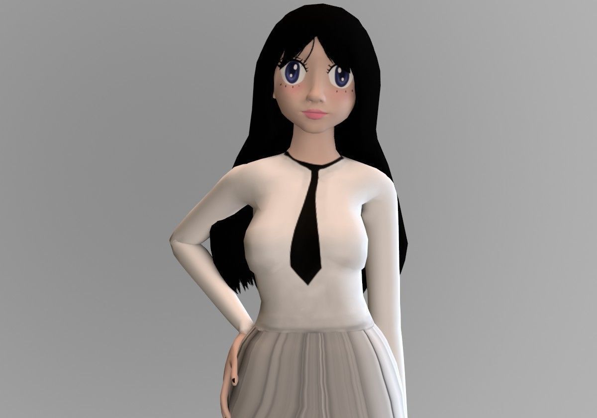 anime girl posture Low-poly 3D model_3
