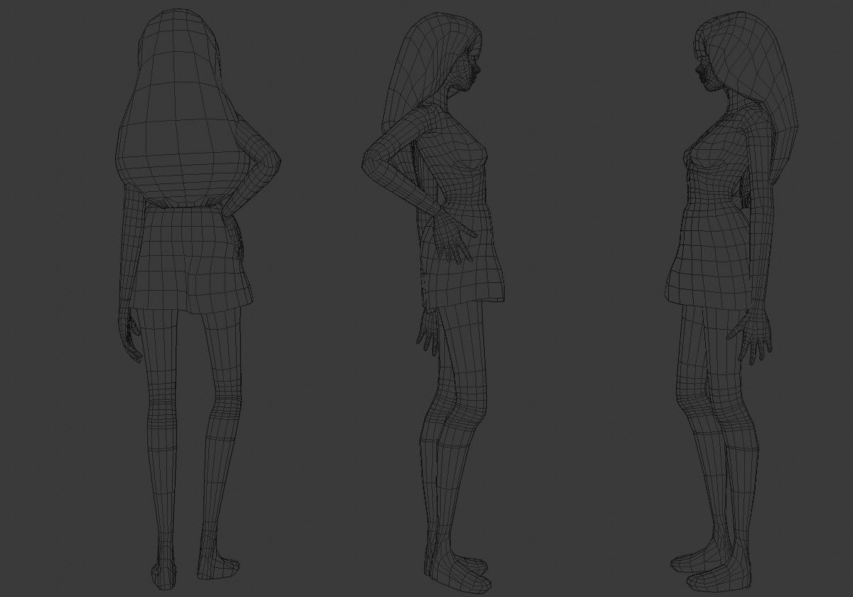 anime girl posture Low-poly 3D model_16