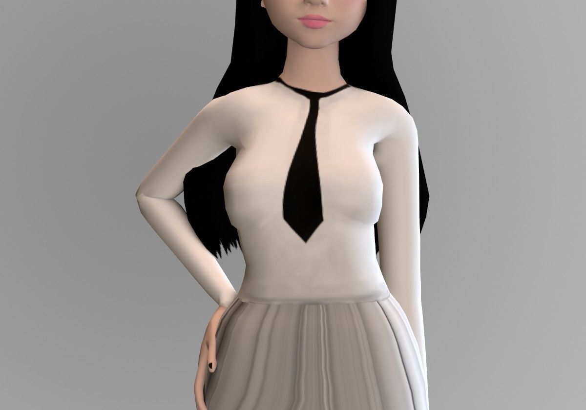 anime girl posture Low-poly 3D model_5