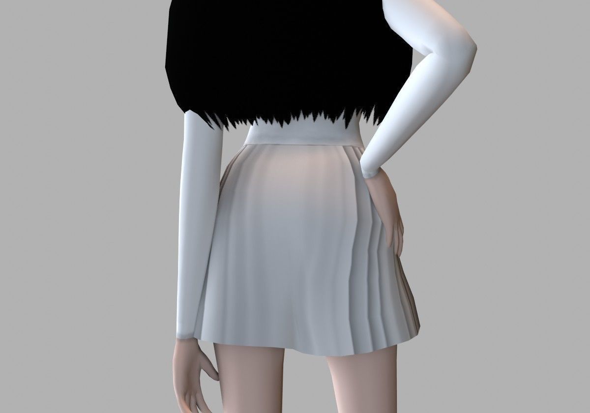 anime girl posture Low-poly 3D model_7
