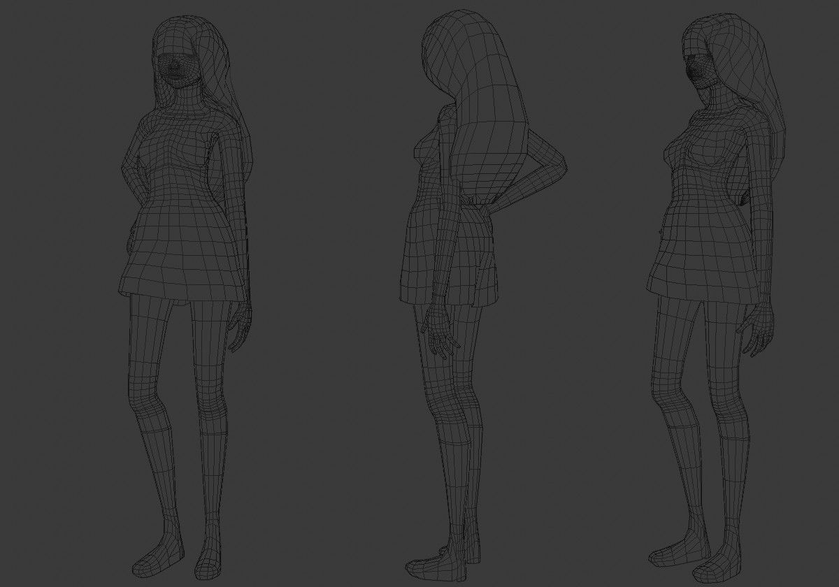 anime girl posture Low-poly 3D model_17